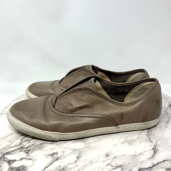 Frye Mindy Slip On Oxford Sneakers Gray Taupe Leather 8.5 Casual Academia Retro - Picture 3 of 12